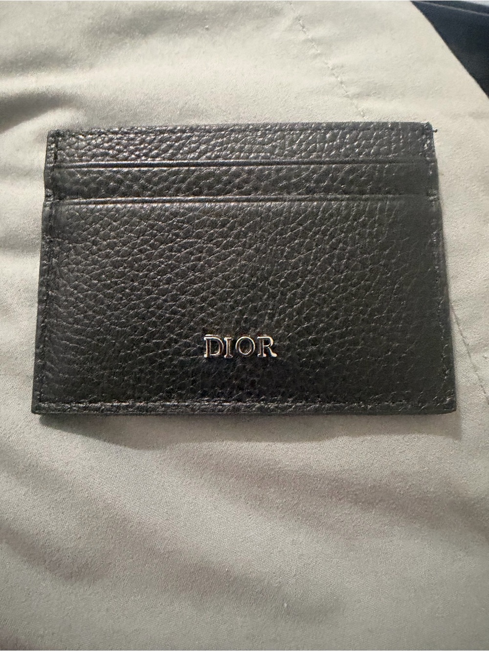 Dior Black Pebbled Leather Card & Key Holder with Silver Logo